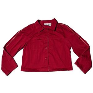 KATHY IRELAND Red Cotton Stretch Button-Up Jacket Women XL